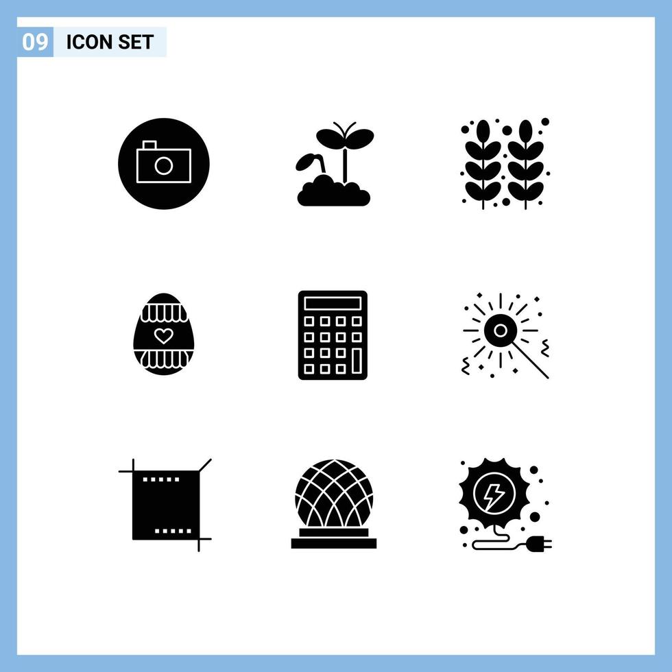 User Interface Pack of 9 Basic Solid Glyphs of calculator holiday autumn egg wheat Editable Vector Design Elements