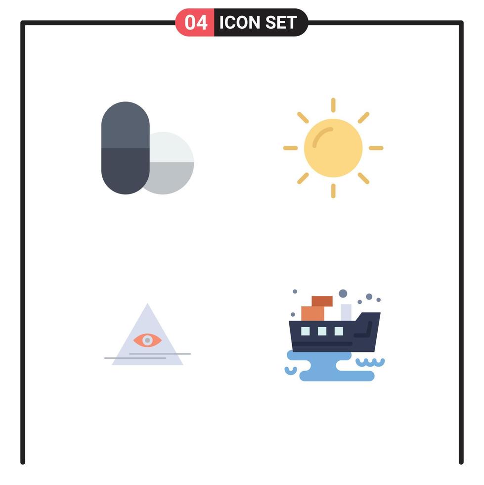 símbolos de iconos universales grupo de 4 iconos planos modernos de píldoras filtradas sun illuminati contaminación elementos de diseño de vectores editables