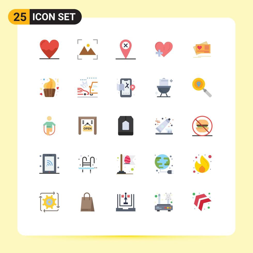 25 Universal Flat Color Signs Symbols of love plus photography add heart Editable Vector Design Elements