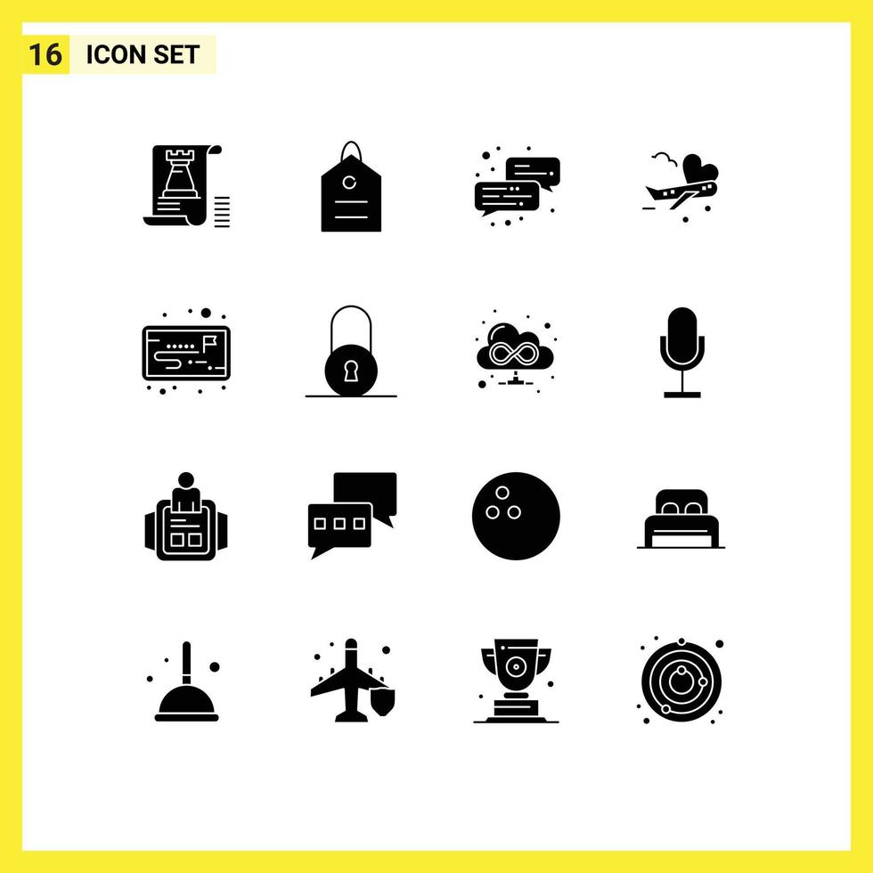 Set of 16 Modern UI Icons Symbols Signs for strategy airport tag plane fly Editable Vector Design Elements