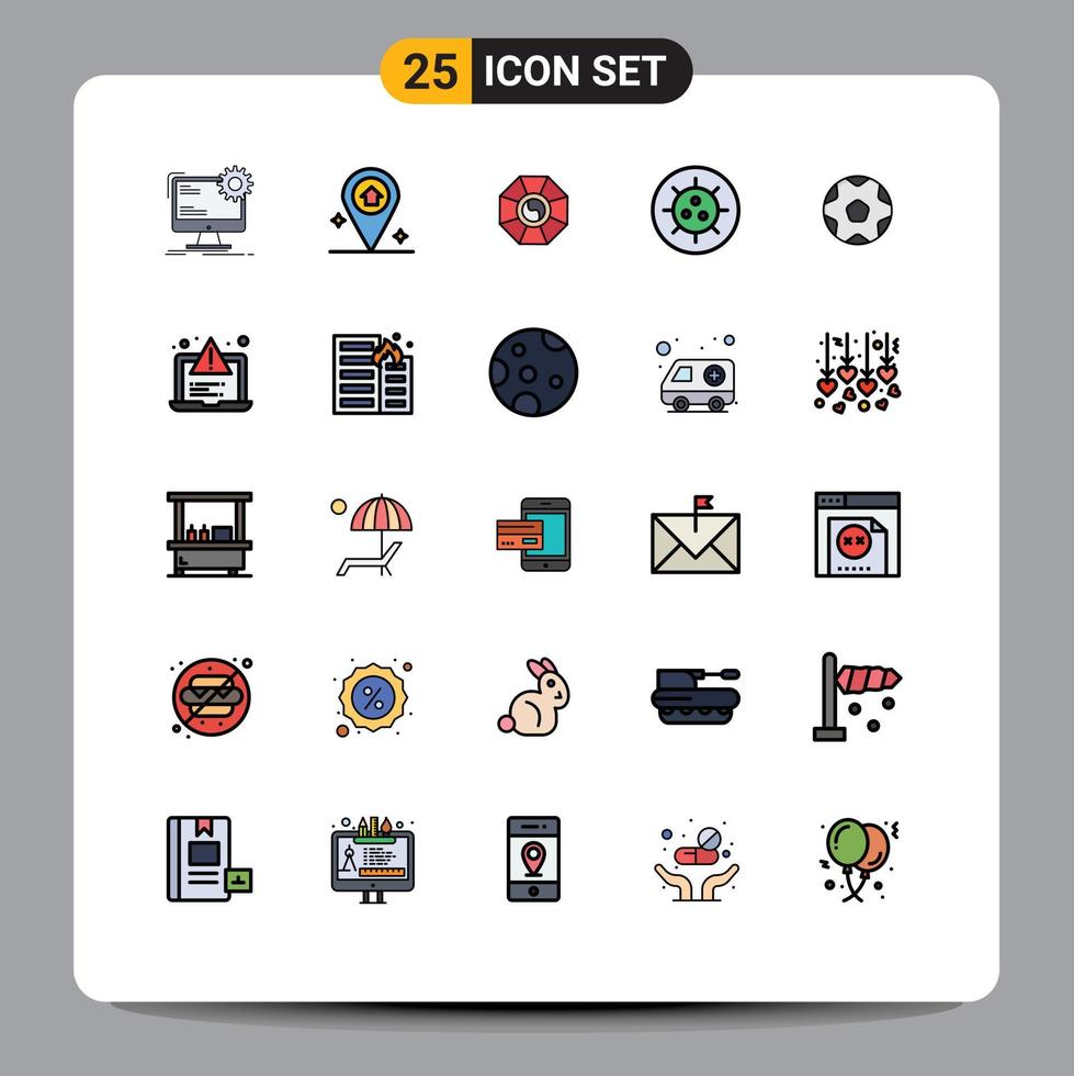 25 User Interface Filled line Flat Color Pack of modern Signs and Symbols of sports football mirror virus bacteria Editable Vector Design Elements