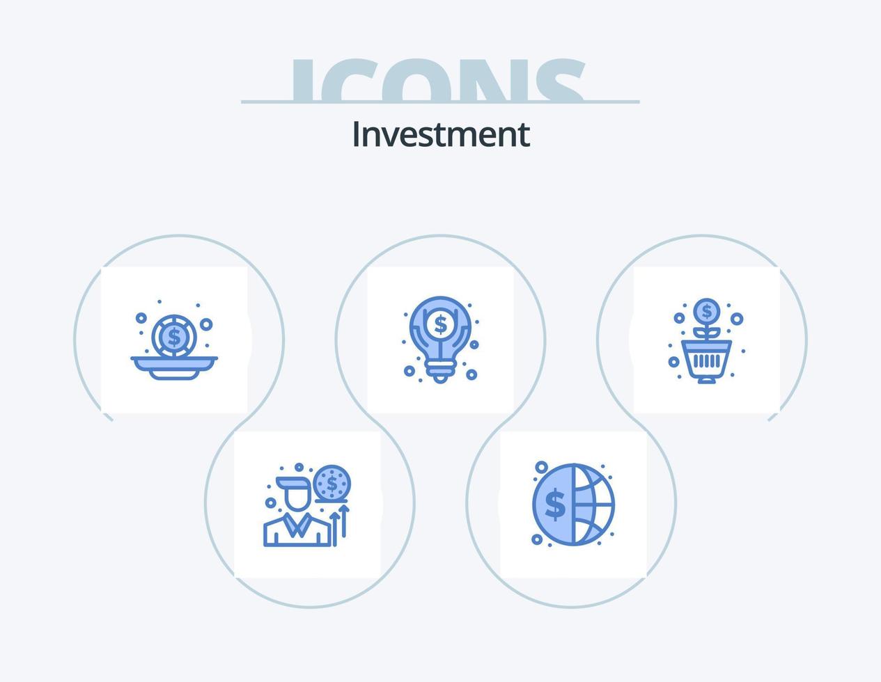 paquete de iconos azul de inversión 5 diseño de iconos. lucro. dólar. presupuesto. dinero. negocio vector