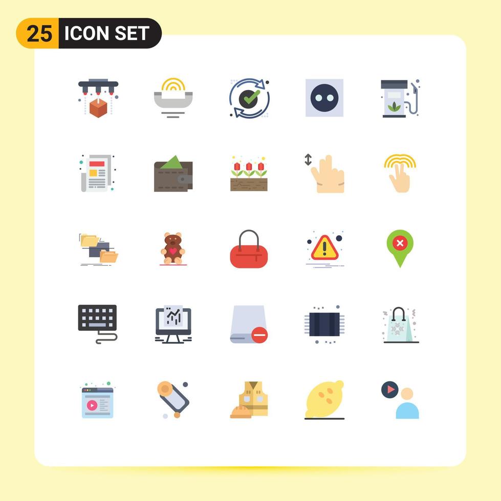 25 User Interface Flat Color Pack of modern Signs and Symbols of plug electricity ok appliances refresh Editable Vector Design Elements