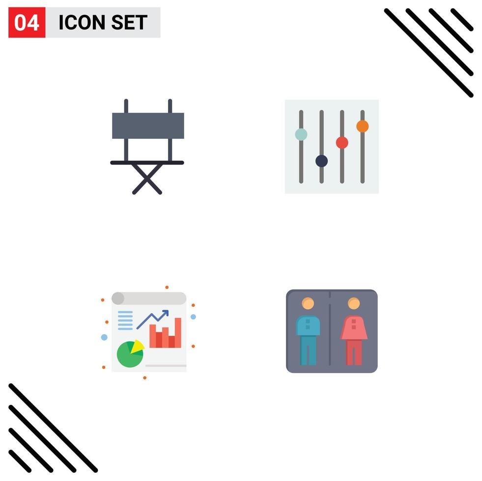 Group of 4 Modern Flat Icons Set for chair report folding chair tuning elevator Editable Vector Design Elements