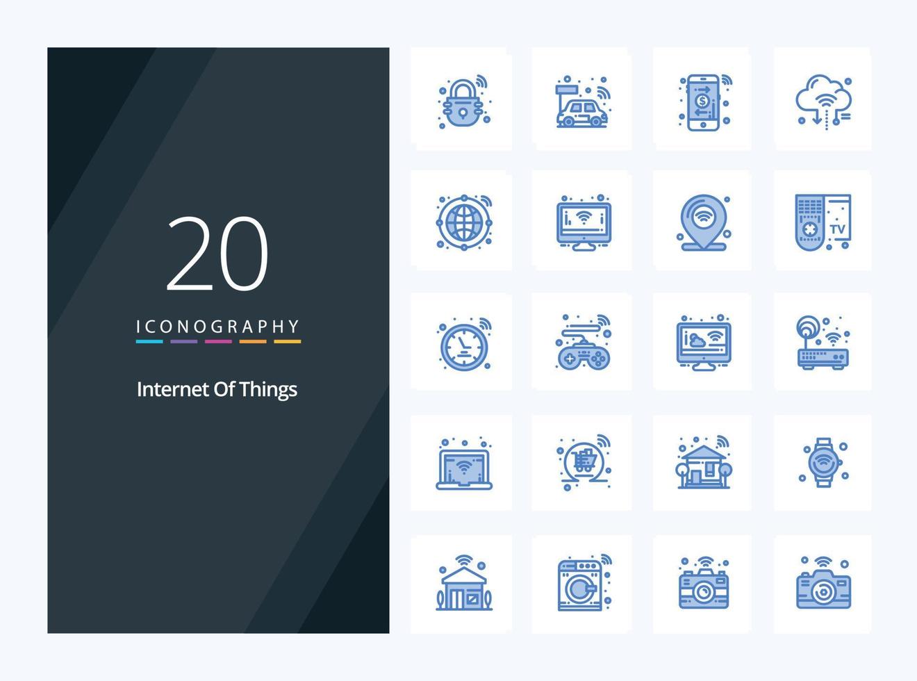 20 internet de las cosas icono de color azul para presentación vector