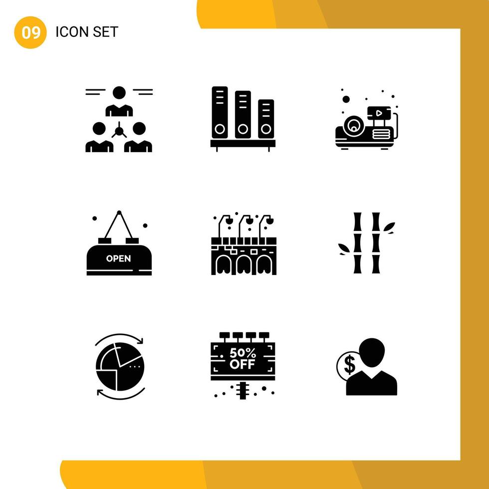 Modern Set of 9 Solid Glyphs and symbols such as city meal school food projector Editable Vector Design Elements