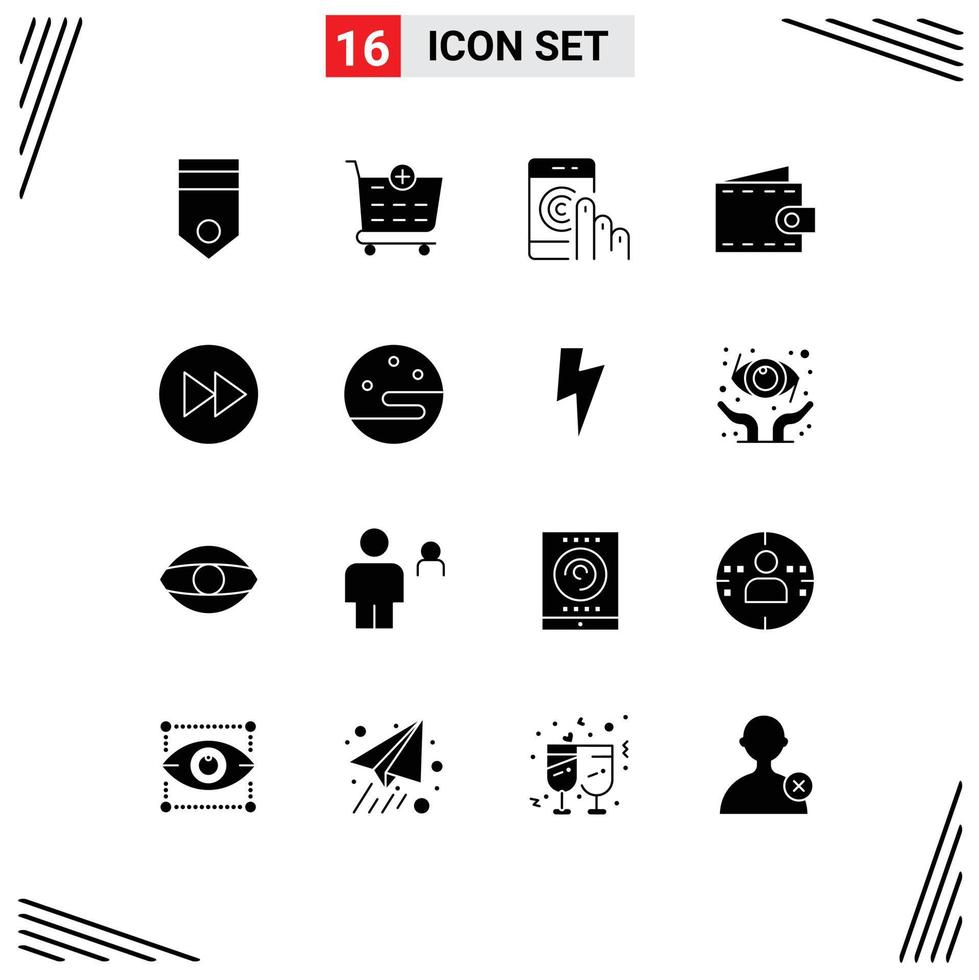 Set of 16 Modern UI Icons Symbols Signs for arrow purse click money support Editable Vector Design Elements