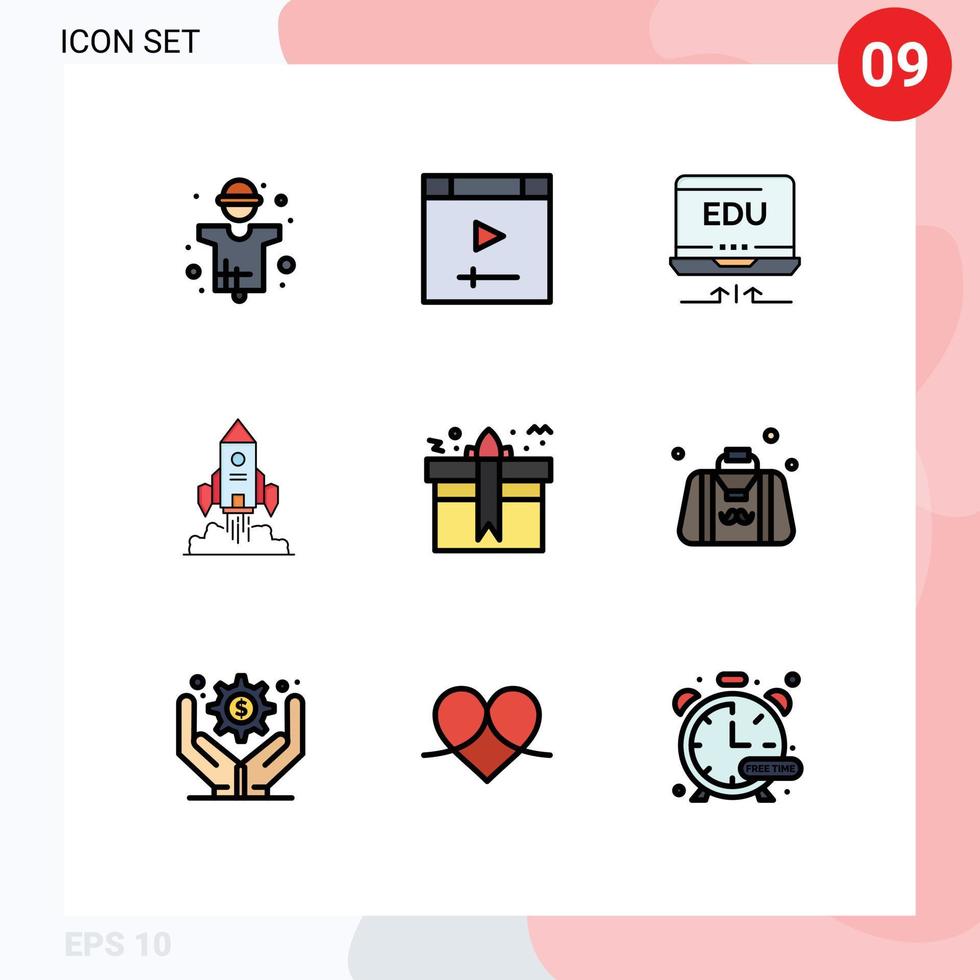 Stock Vector Icon Pack of 9 Line Signs and Symbols for game startup website spaceship education Editable Vector Design Elements