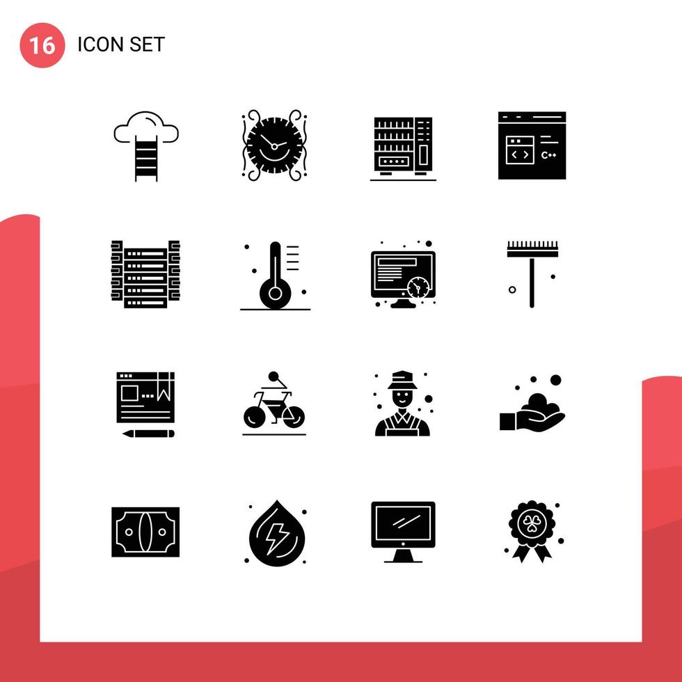 16 Universal Solid Glyphs Set for Web and Mobile Applications development coding home code drawer Editable Vector Design Elements