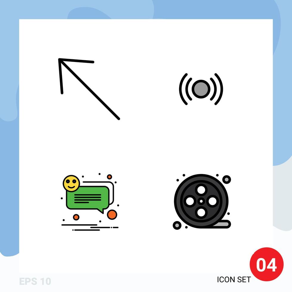 Pack of 4 Modern Filledline Flat Colors Signs and Symbols for Web Print Media such as arrow bubble basic ui smile Editable Vector Design Elements
