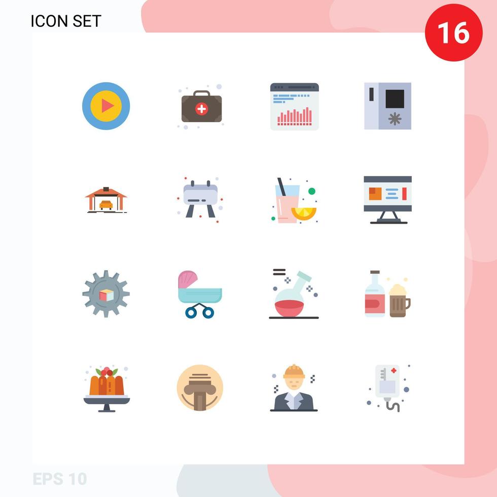 16 Thematic Vector Flat Colors and Editable Symbols of board car chart building side by side Editable Pack of Creative Vector Design Elements
