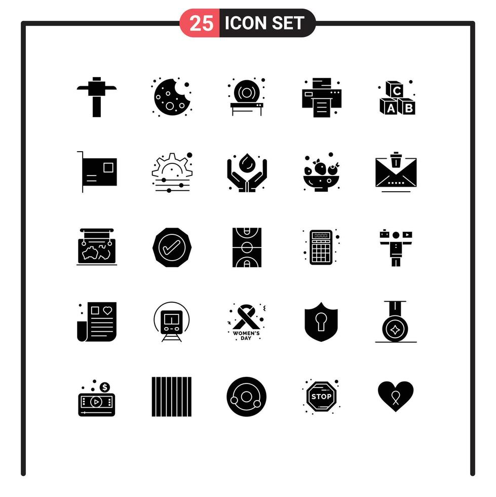User Interface Pack of 25 Basic Solid Glyphs of devices card office school education Editable Vector Design Elements