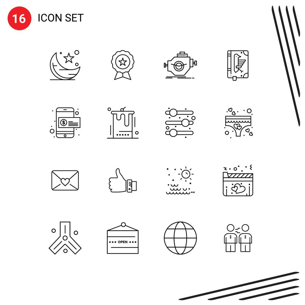 Set of 16 Vector Outlines on Grid for constitution book guarantee performance machine Editable Vector Design Elements