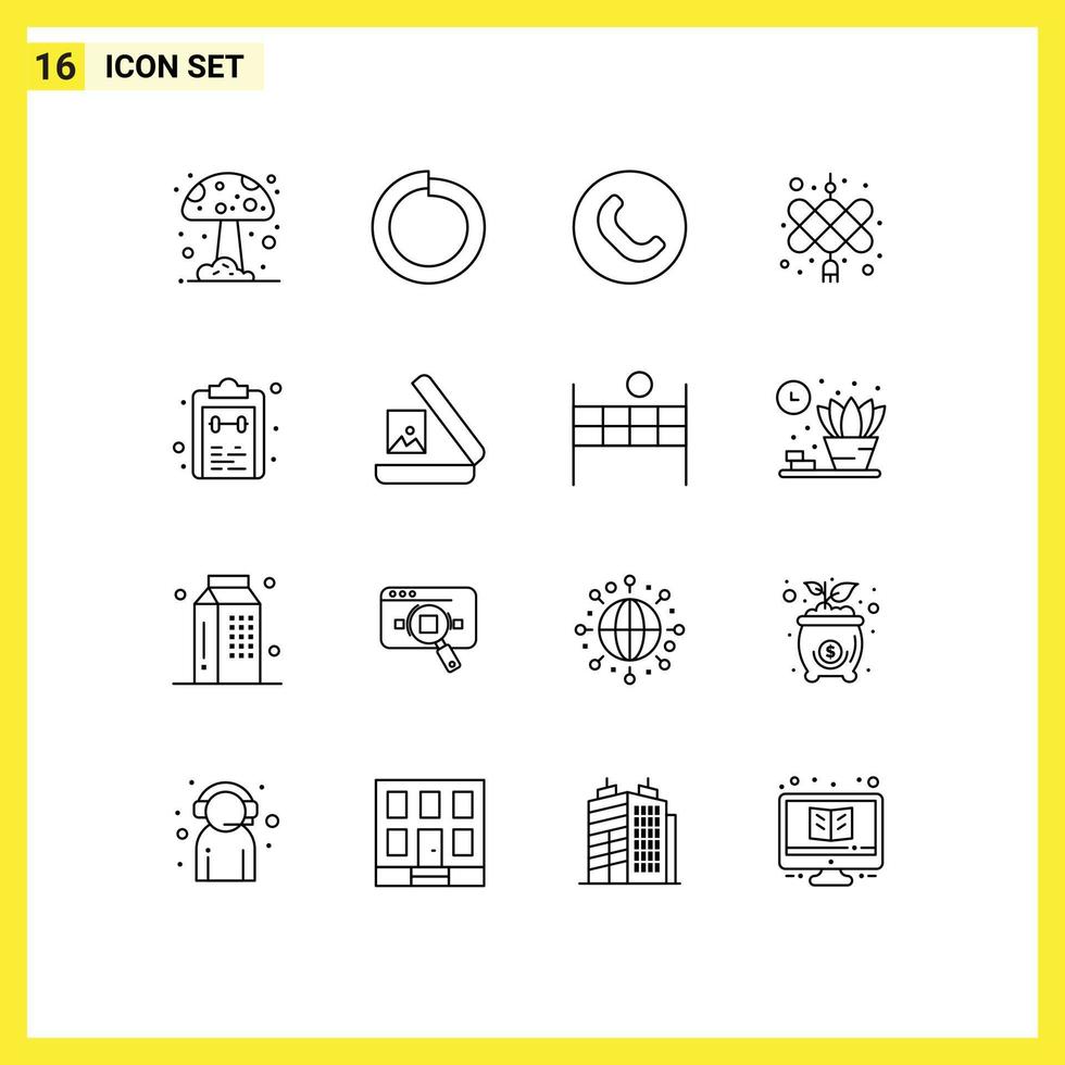 Pack of 16 Modern Outlines Signs and Symbols for Web Print Media such as image notepad phone mark check Editable Vector Design Elements