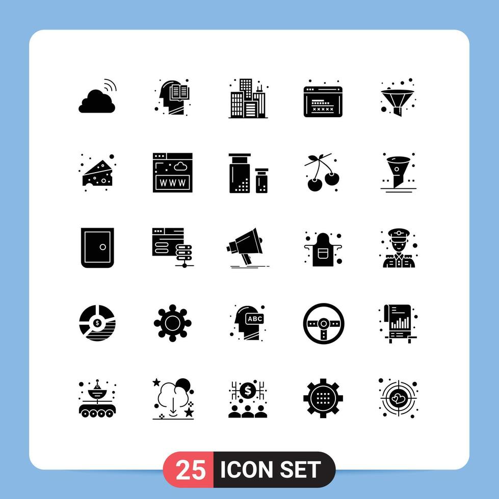 25 User Interface Solid Glyph Pack of modern Signs and Symbols of web security programming human development building Editable Vector Design Elements