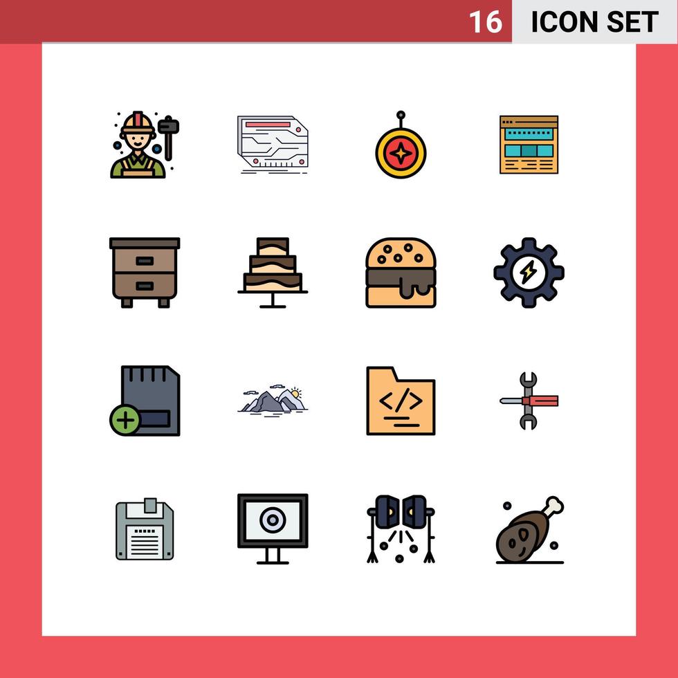 Universal Icon Symbols Group of 16 Modern Flat Color Filled Lines of corporate browser memory website shield Editable Creative Vector Design Elements