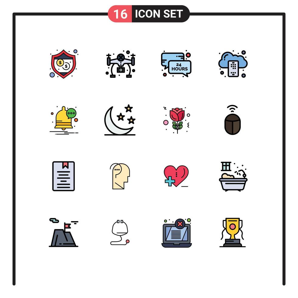 Editable Vector Line Pack of 16 Simple Flat Color Filled Lines of half message news update communication mobile Editable Creative Vector Design Elements