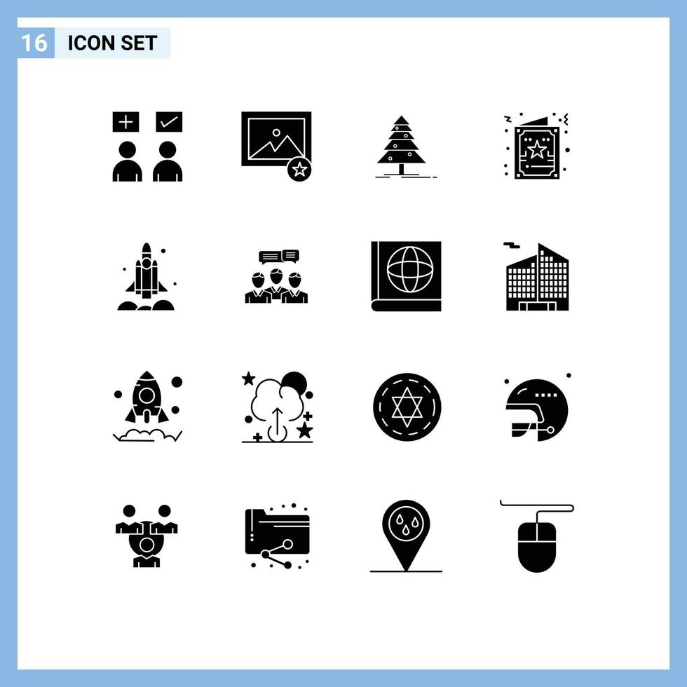 16 Solid Glyph concept for Websites Mobile and Apps rocket xmas tree greeting card Editable Vector Design Elements