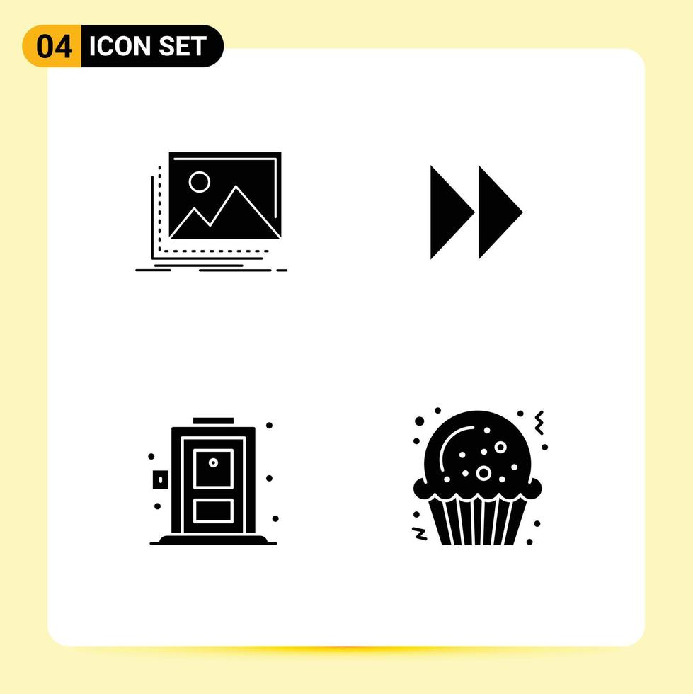 Universal Icon Symbols Group of 4 Modern Solid Glyphs of gallery home nature forward door Editable Vector Design Elements