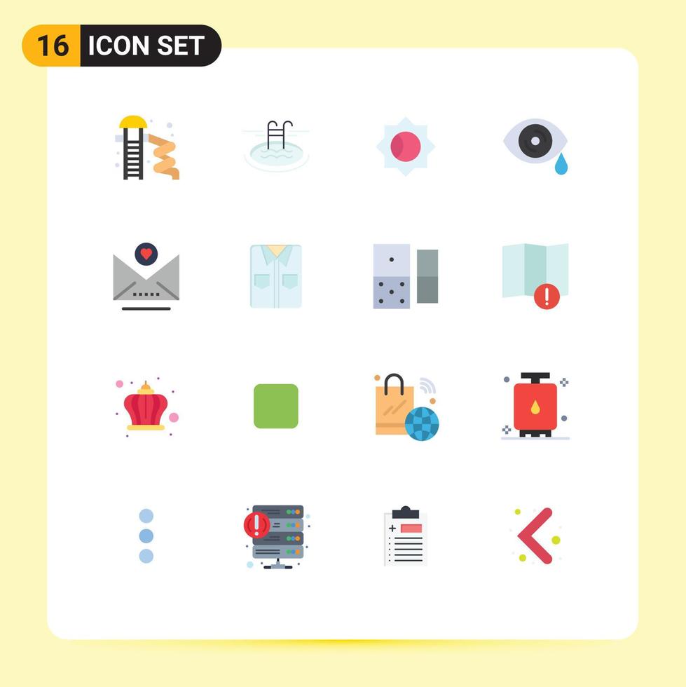 Flat Color Pack of 16 Universal Symbols of clothes heart basic email eye Editable Pack of Creative Vector Design Elements