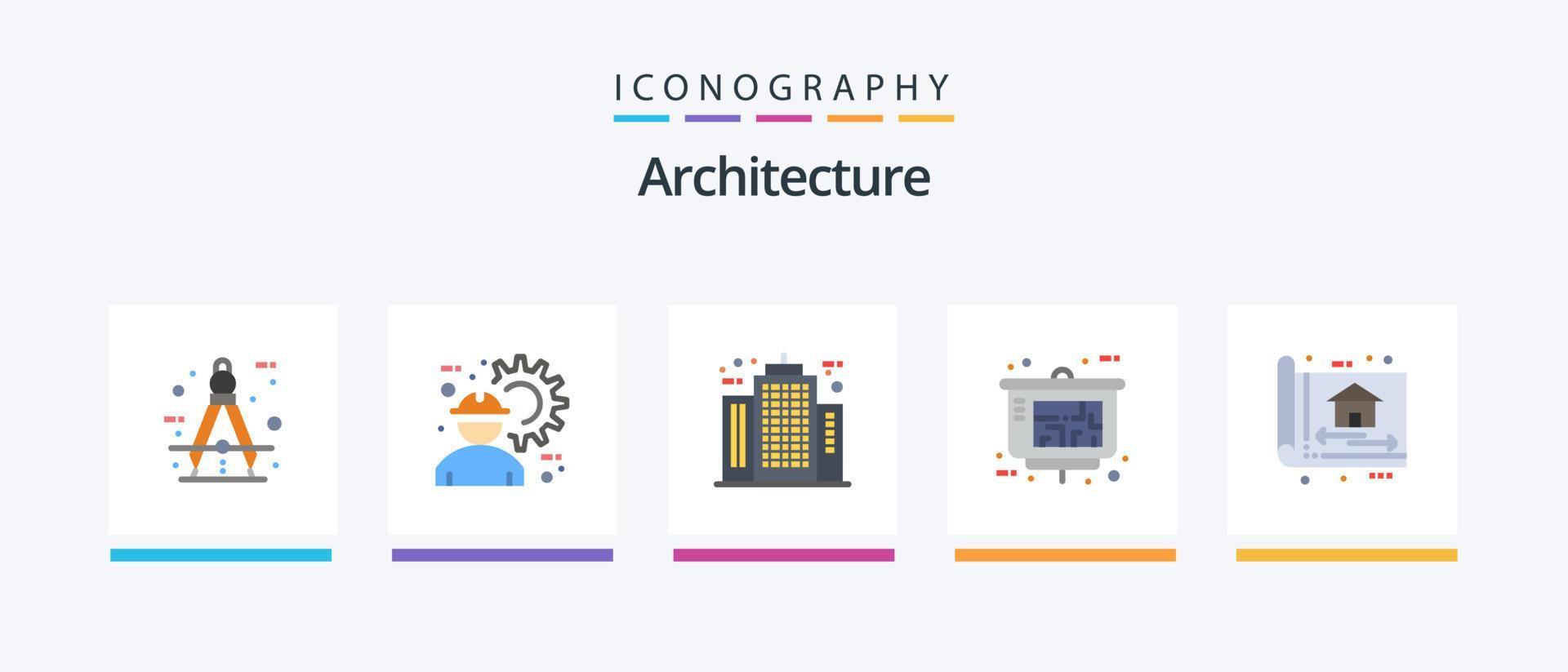 Architecture Flat 5 Icon Pack Including property presentation. architect. labour. construction. building. Creative Icons Design vector