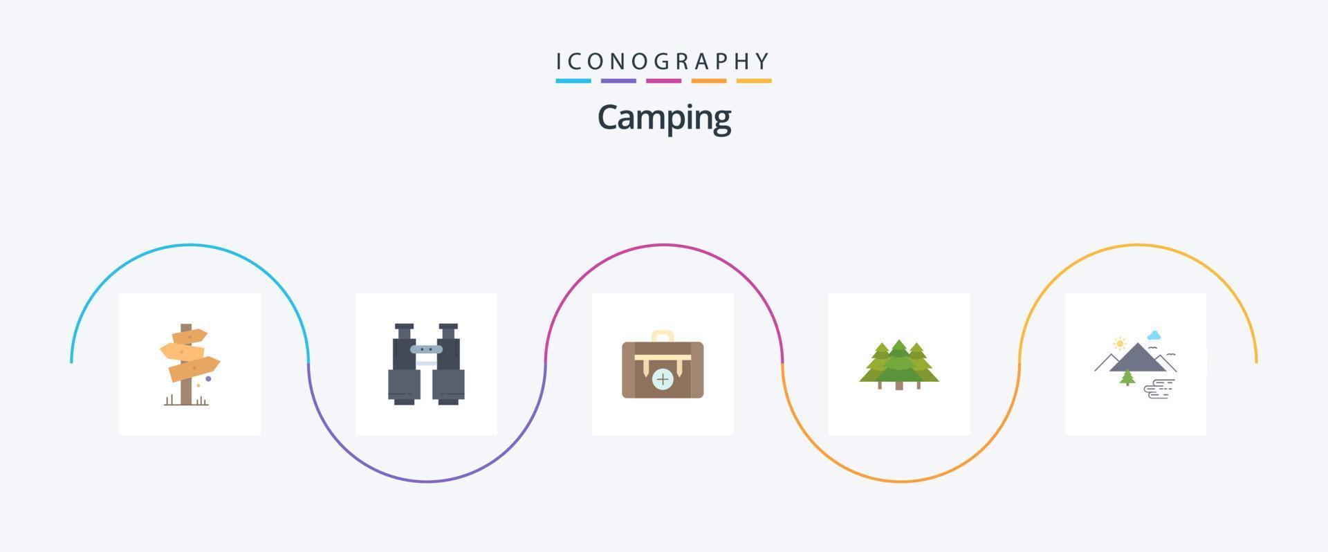 paquete de iconos de camping flat 5 que incluye camping. equipaje. explorar. senderismo. cámping vector