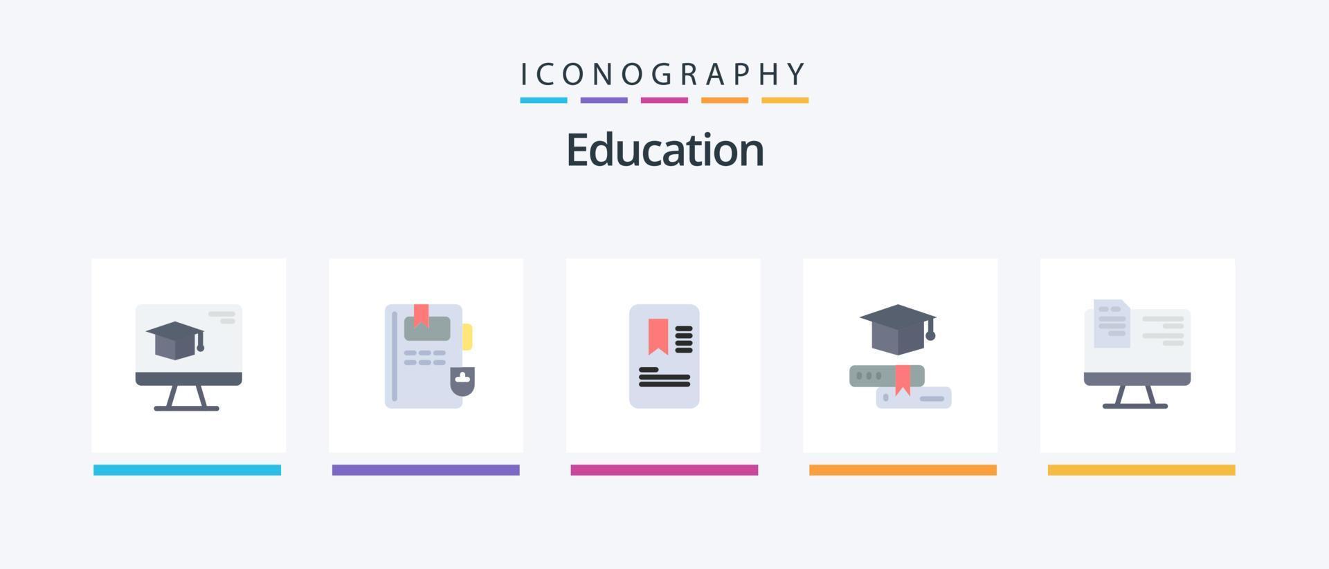 Education Flat 5 Icon Pack Including online. file. tag. computer. education. Creative Icons Design vector