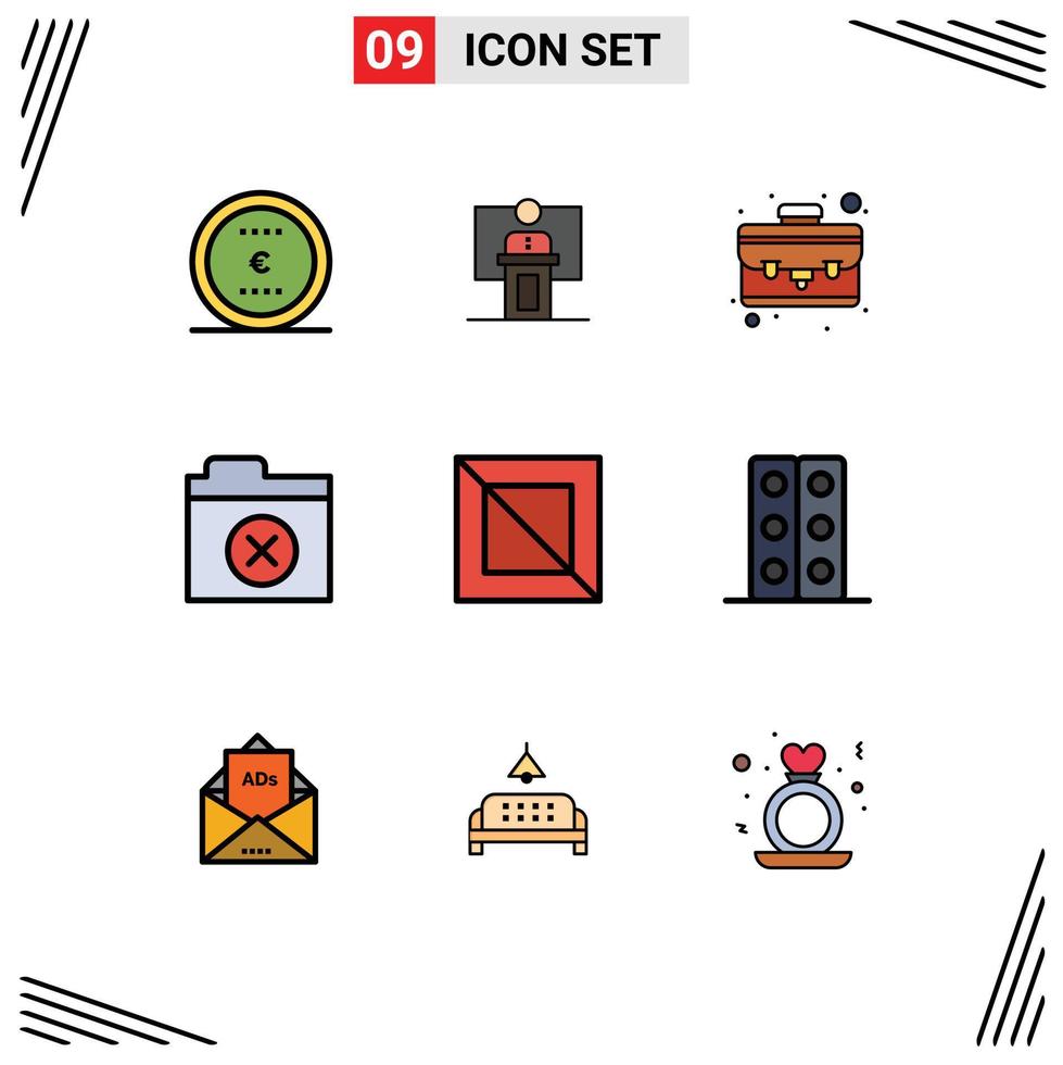 Mobile Interface Filledline Flat Color Set of 9 Pictograms of cross files presentation delete portfolio Editable Vector Design Elements