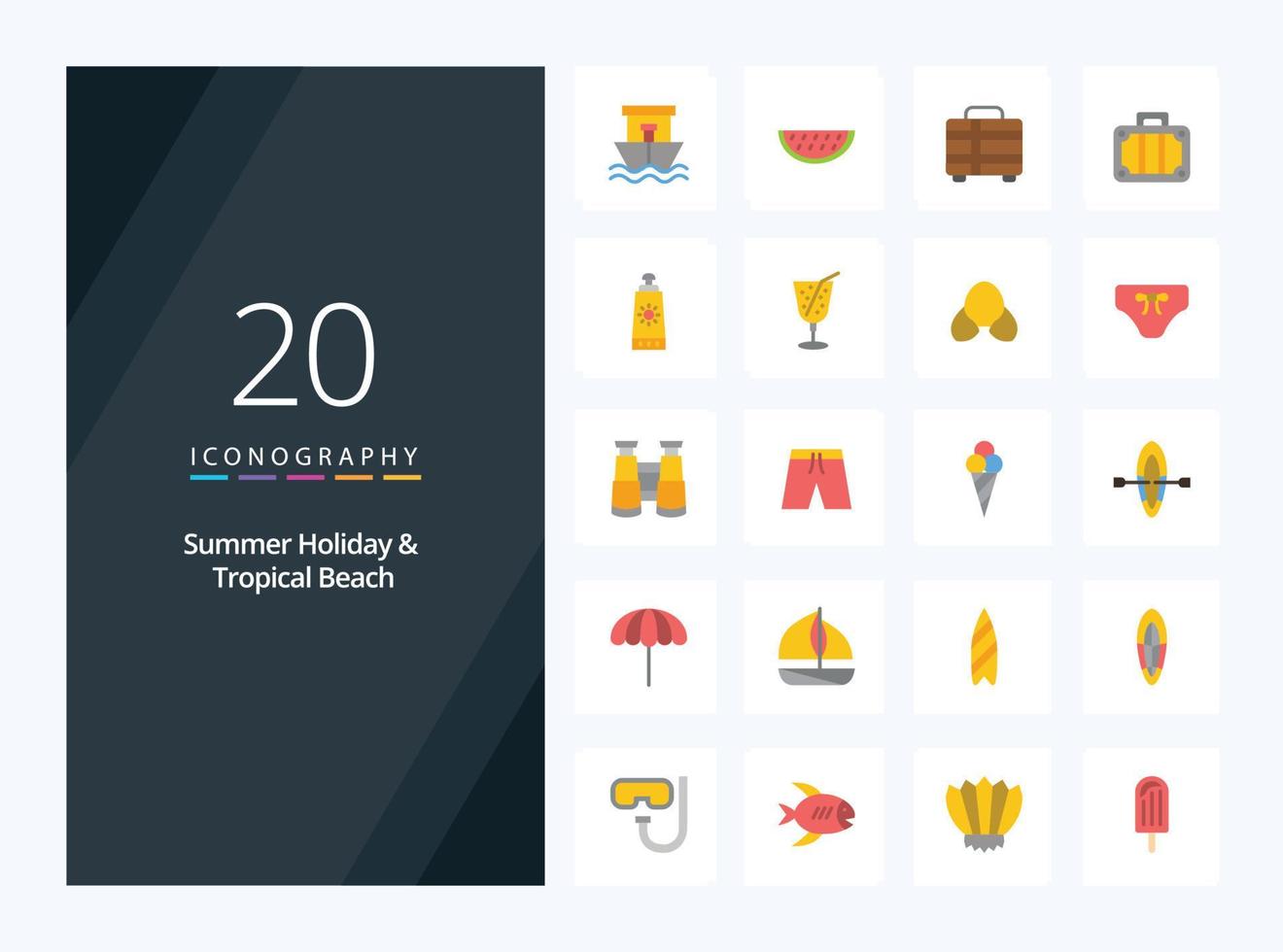 20 Beach Flat Color icon for presentation vector