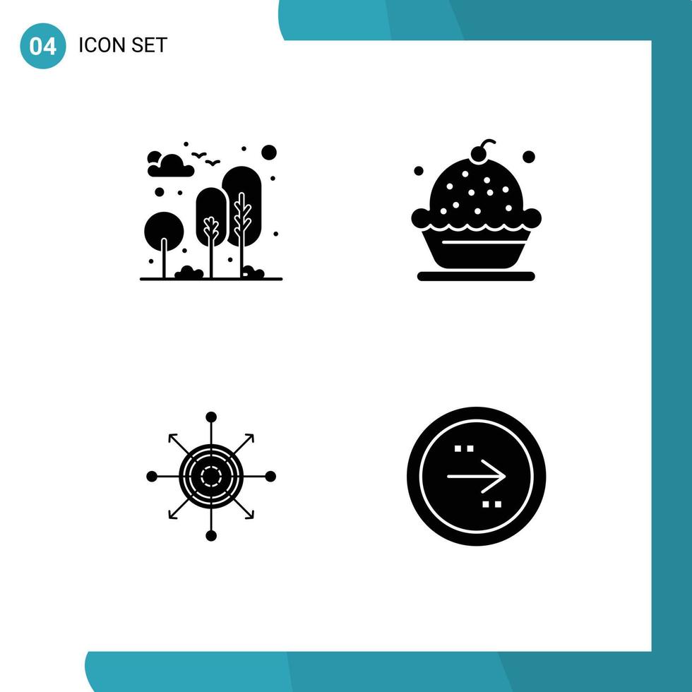 Pictogram Set of 4 Simple Solid Glyphs of city pie park cake board Editable Vector Design Elements