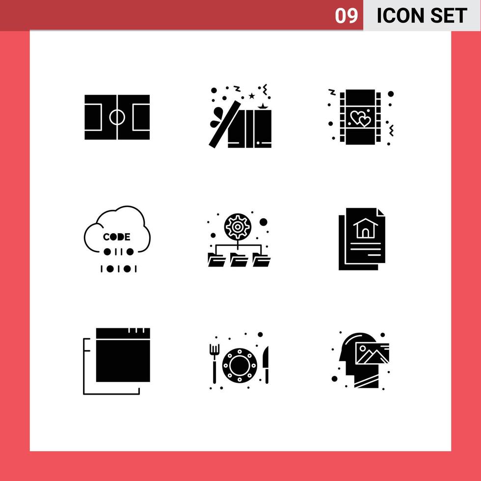 Solid Glyph Pack of 9 Universal Symbols of database development film develop cloud Editable Vector Design Elements