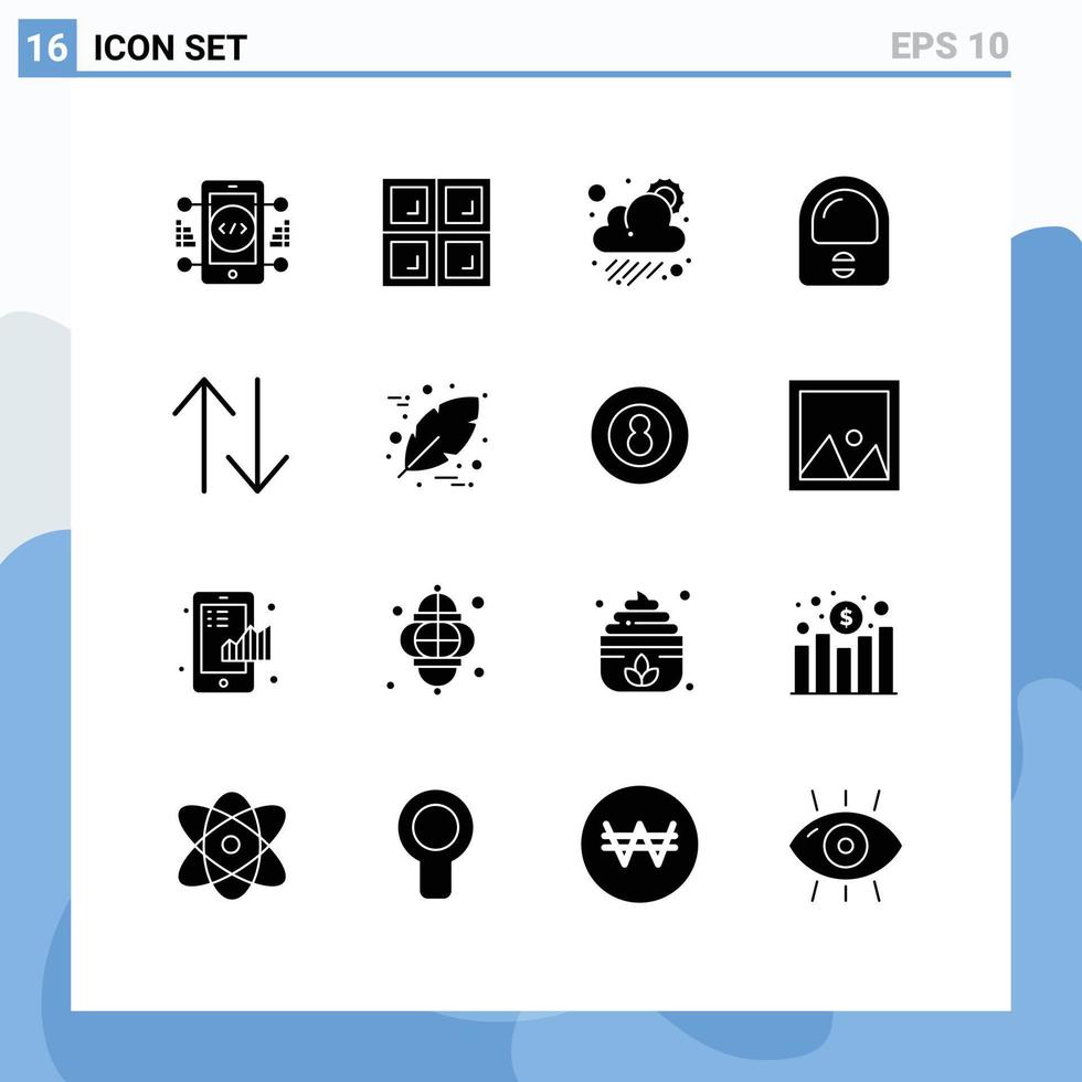 16 Thematic Vector Solid Glyphs and Editable Symbols of autumn change cloudy arrow helmet Editable Vector Design Elements