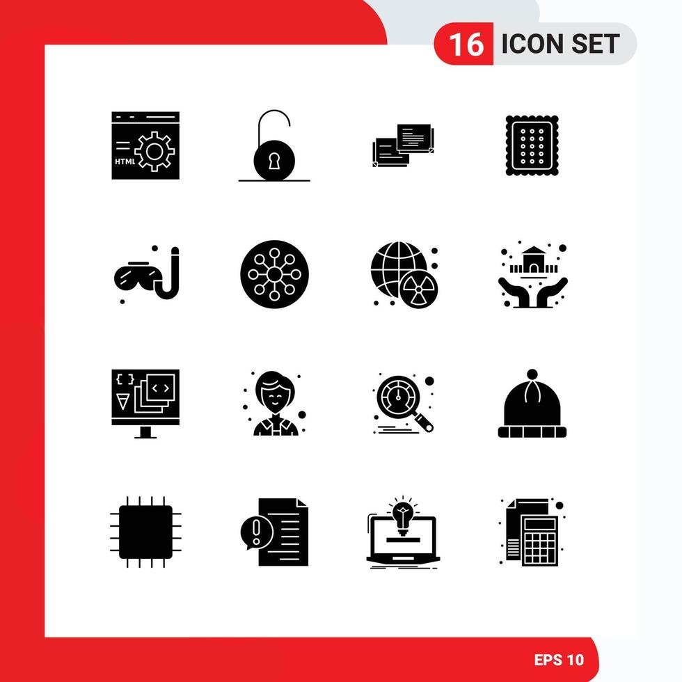 Universal Icon Symbols Group of 16 Modern Solid Glyphs of swimming food chat bread bakery Editable Vector Design Elements