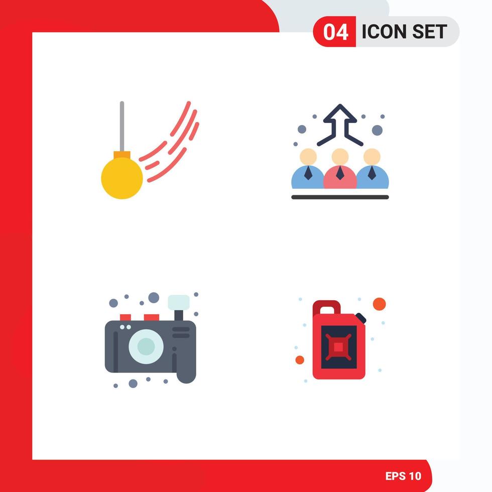 Pack of 4 Modern Flat Icons Signs and Symbols for Web Print Media such as pendulum camera ball employee photography Editable Vector Design Elements