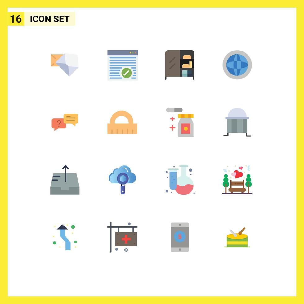 Modern Set of 16 Flat Colors Pictograph of bubble support furniture help communication Editable Pack of Creative Vector Design Elements