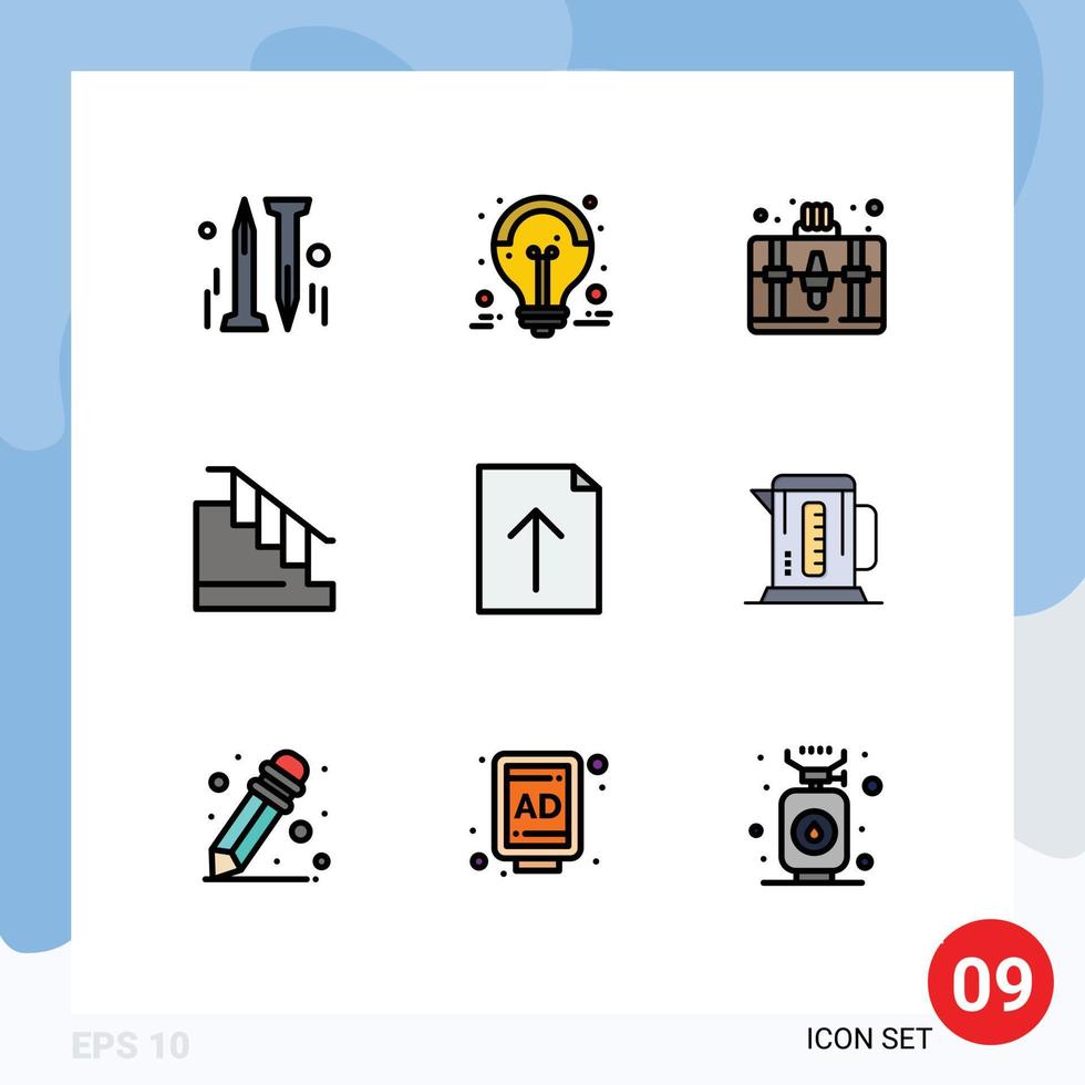 Universal Icon Symbols Group of 9 Modern Filledline Flat Colors of import stair handbag home construction Editable Vector Design Elements