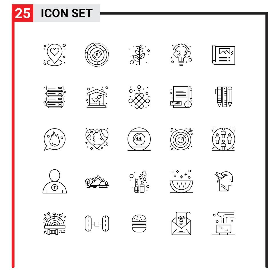 25 Universal Line Signs Symbols of paper bulb branch puzzle learn Editable Vector Design Elements
