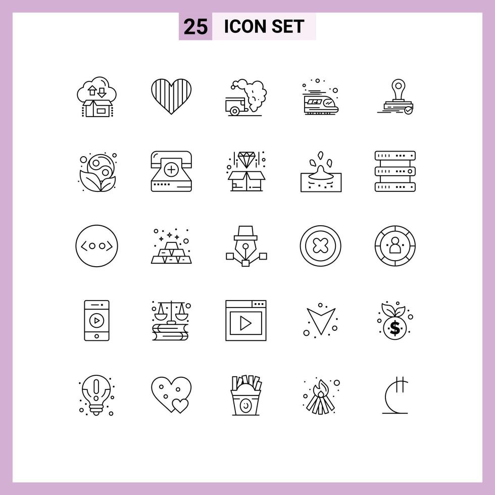 Group of 25 Lines Signs and Symbols for stamp train favorite public garbage Editable Vector Design Elements