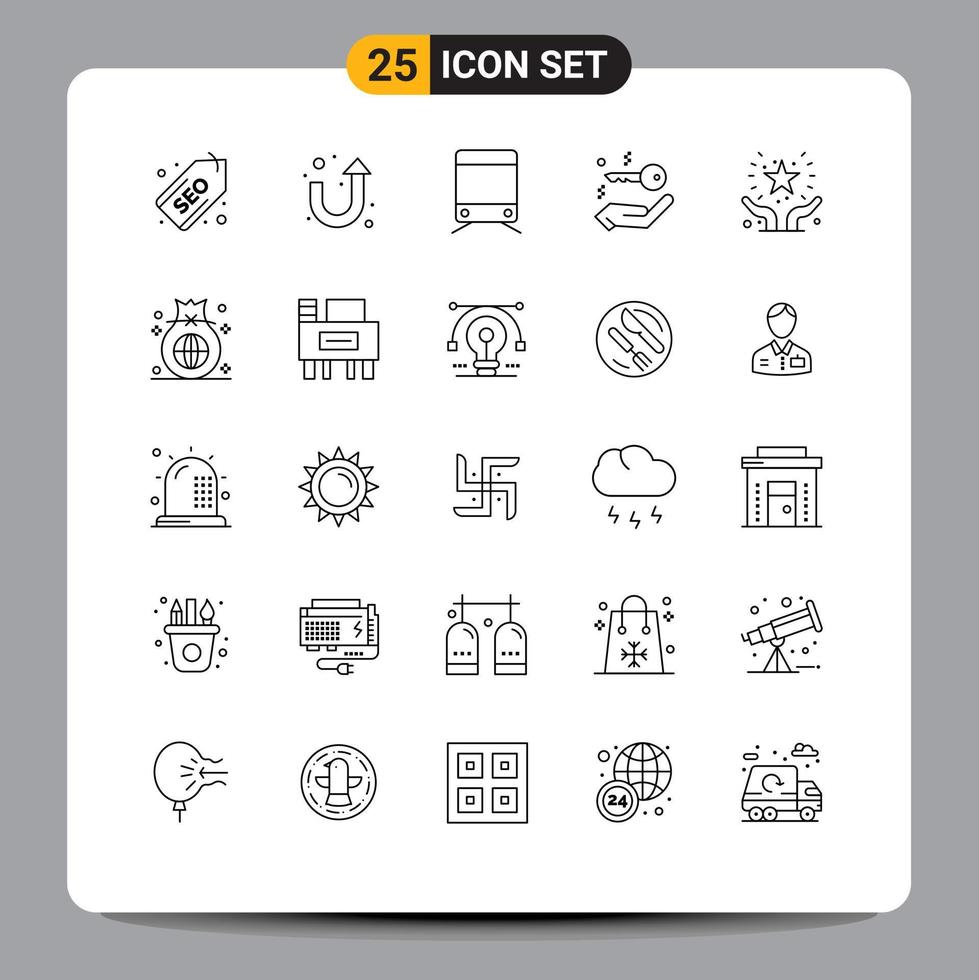 Mobile Interface Line Set of 25 Pictograms of safe giving train favorite real estate Editable Vector Design Elements