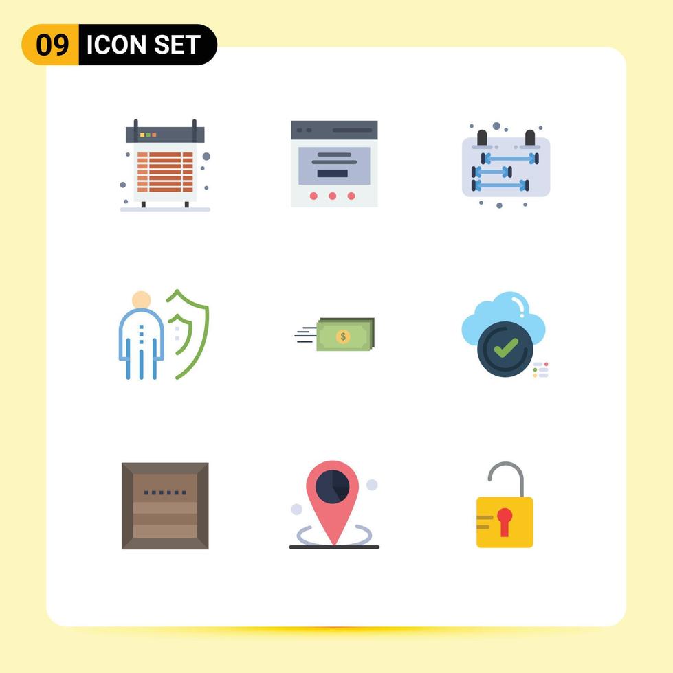 Set of 9 Modern UI Icons Symbols Signs for protection man user job schedule Editable Vector Design Elements