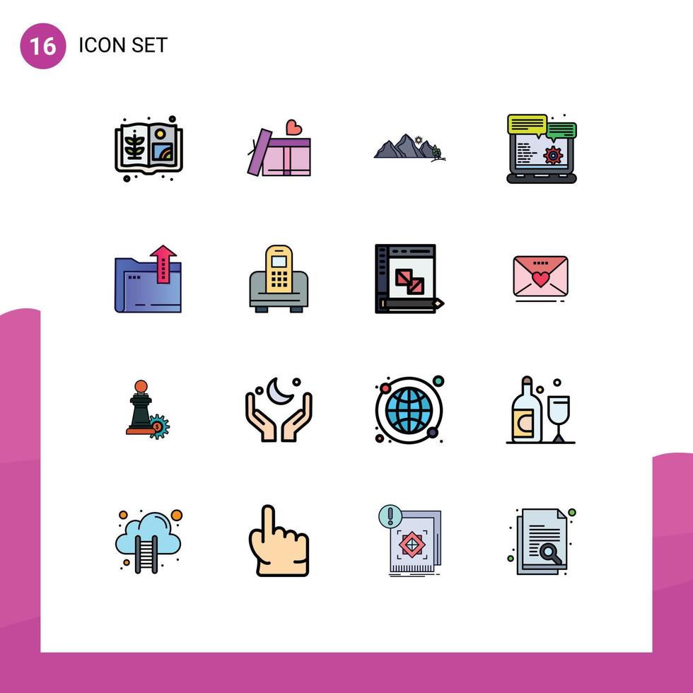 Modern Set of 16 Flat Color Filled Lines Pictograph of file folder nature option website browser Editable Creative Vector Design Elements