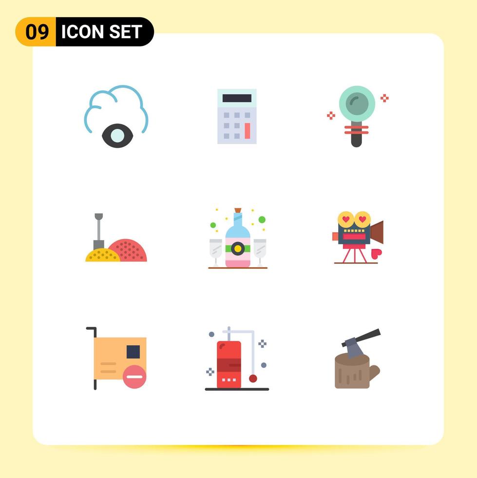 Set of 9 Modern UI Icons Symbols Signs for camera wine find glass tools Editable Vector Design Elements