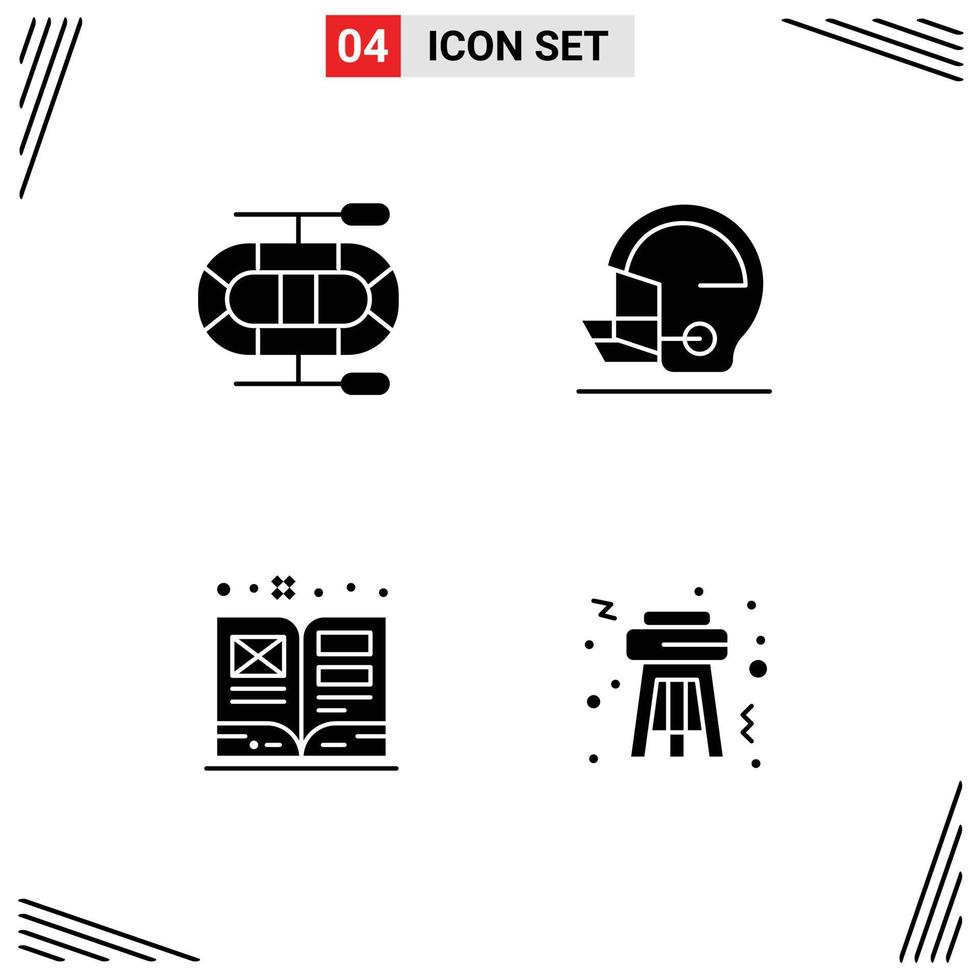 4 Thematic Vector Solid Glyphs and Editable Symbols of boat textbook safety art night Editable Vector Design Elements