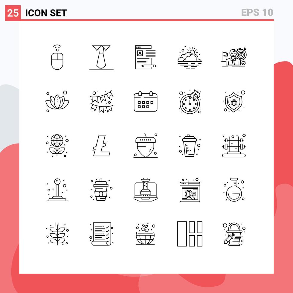 25 iconos creativos signos y símbolos modernos de negocios sol noticias niebla nube elementos de diseño vectorial editables vector