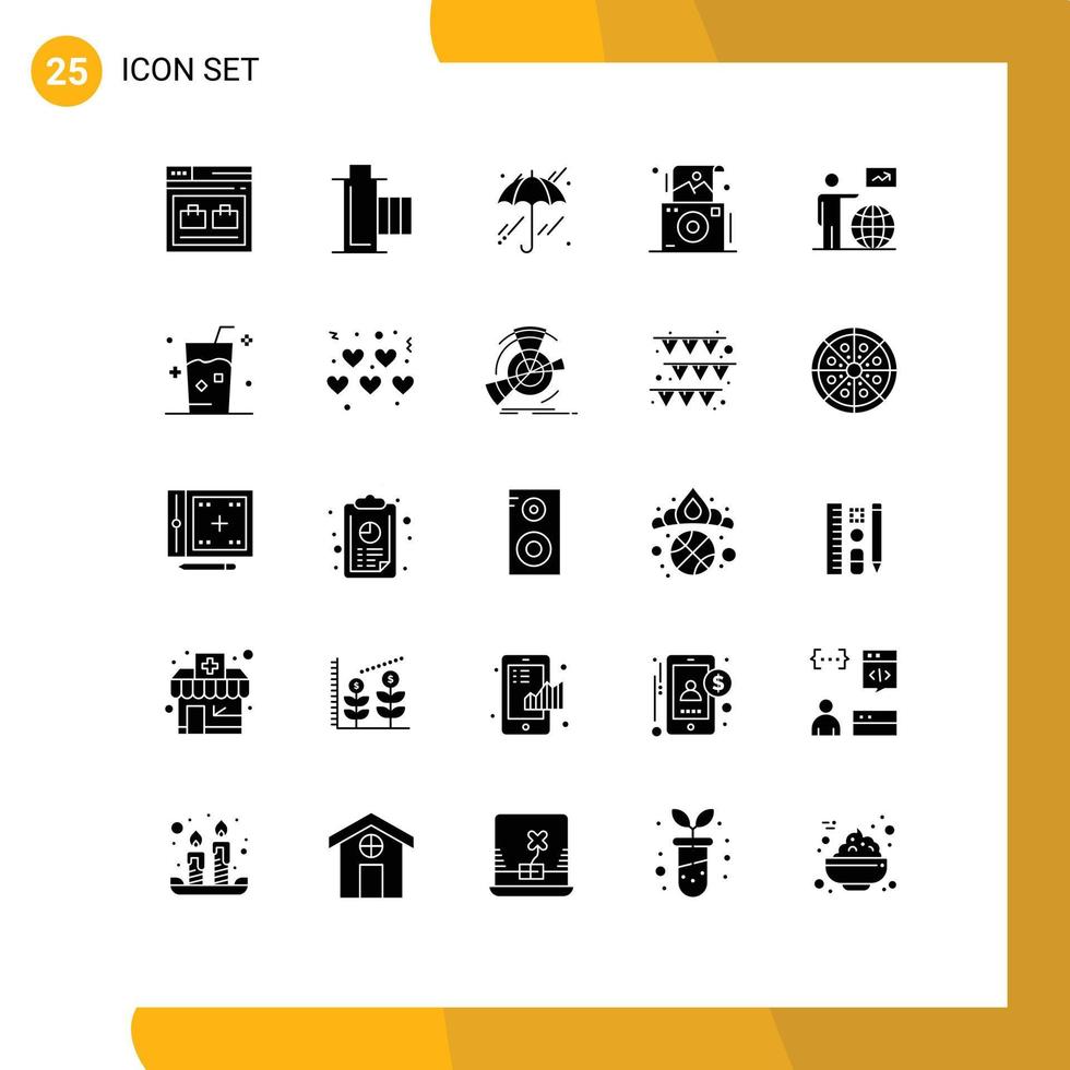 Editable Vector Line Pack of 25 Simple Solid Glyphs of man photography multimedia photo rain Editable Vector Design Elements