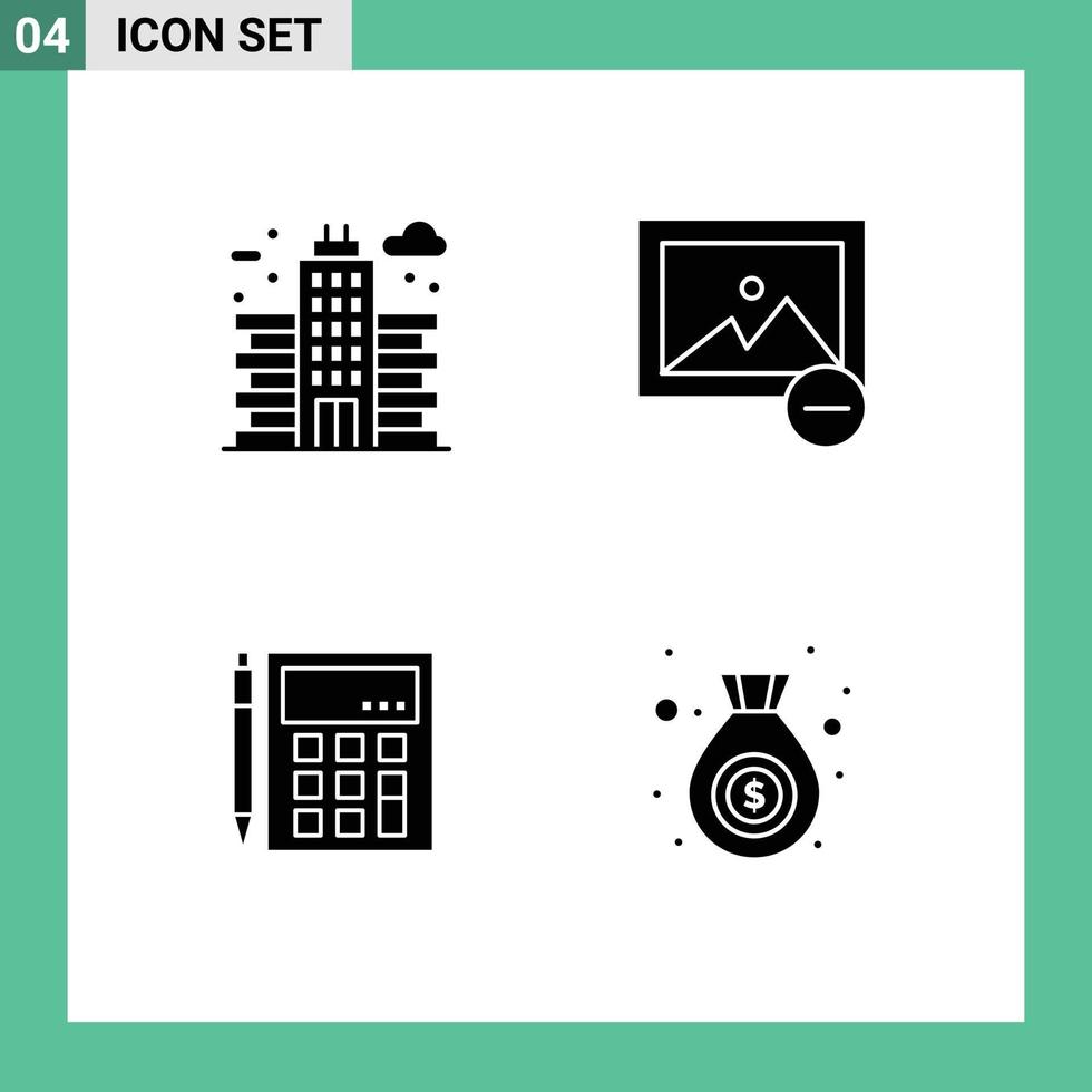 Set of 4 Modern UI Icons Symbols Signs for city calculate building photo calculator Editable Vector Design Elements