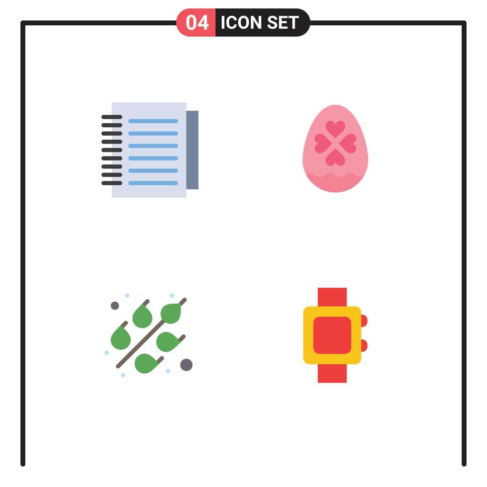 Set of 4 Commercial Flat Icons pack for note food paper heart hand watch Editable Vector Design Elements