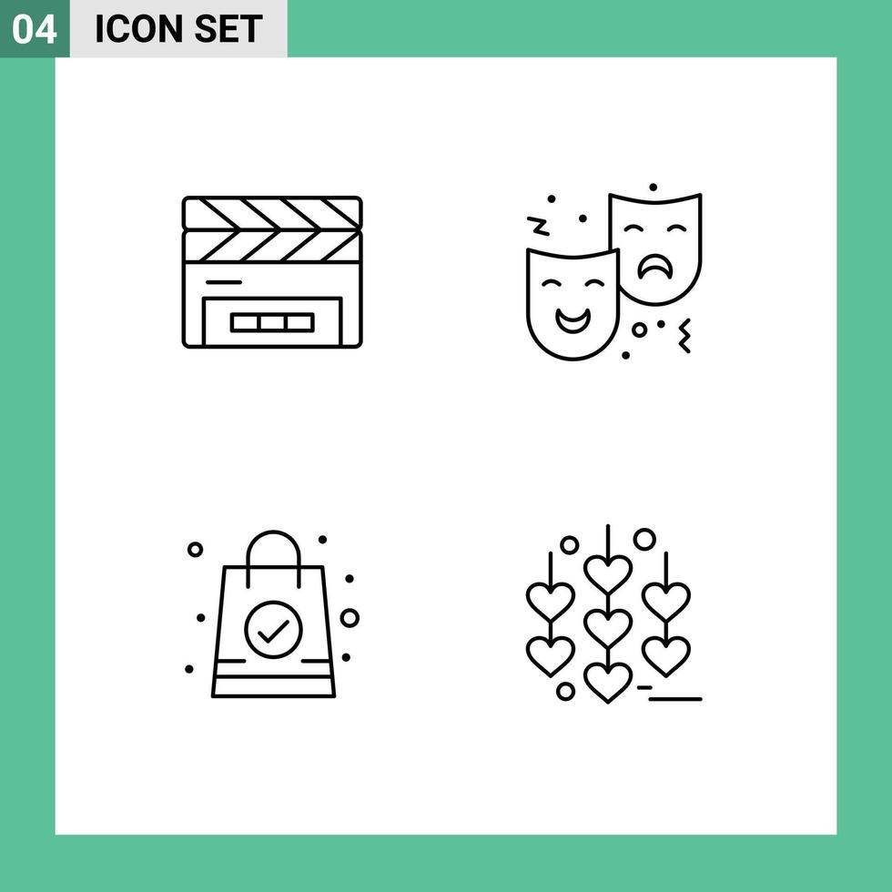 conjunto de 4 iconos modernos de la interfaz de usuario signos de símbolos para la bolsa de mano de la tablilla expresión de la aleta de la película bolsa de la compra elementos de diseño vectorial editables vector