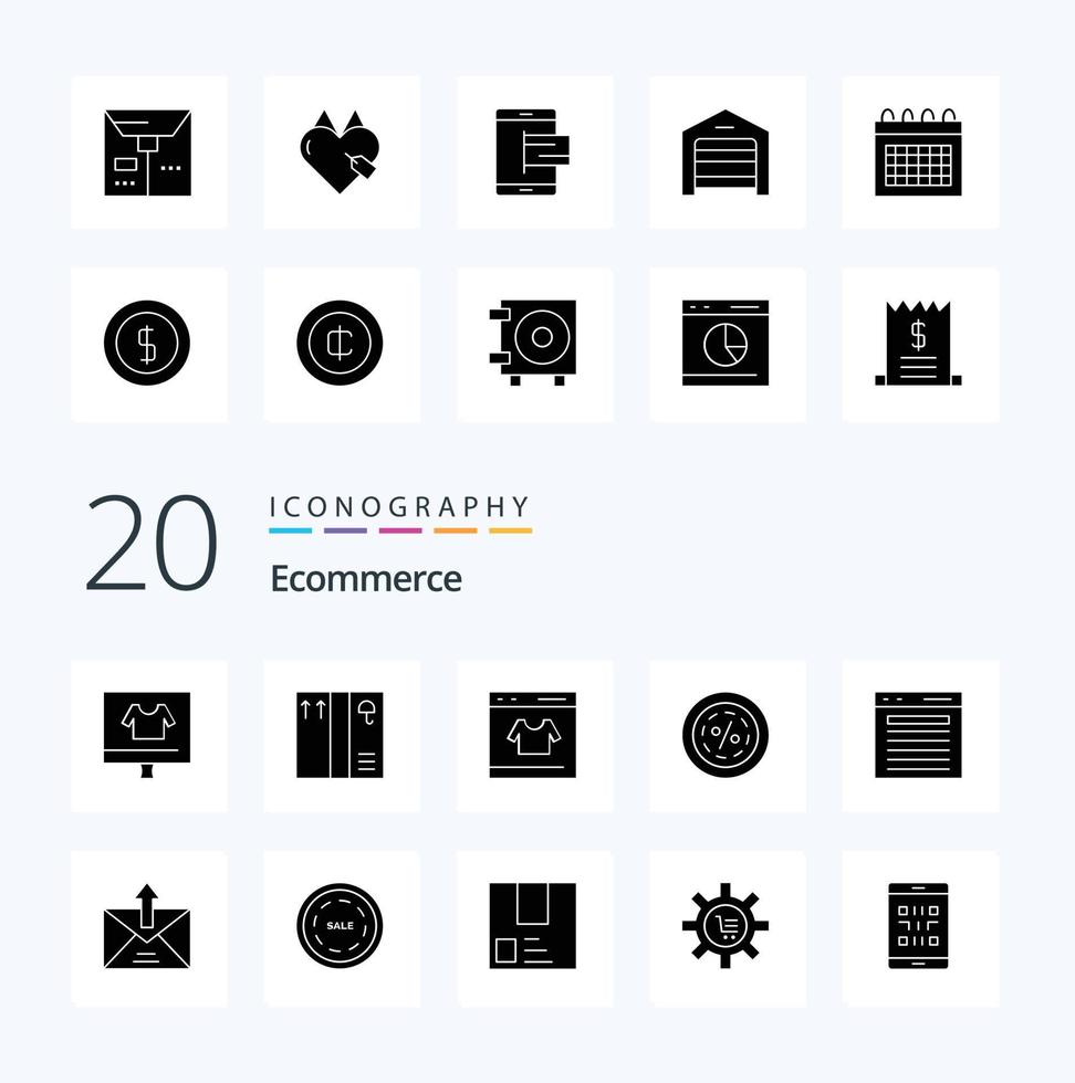 20 Ecommerce Solid Glyph icon Pack like add sale credit line discount vector