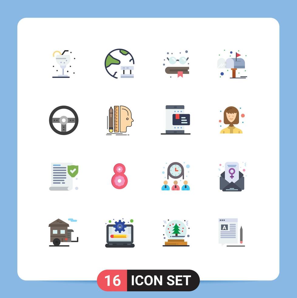 Mobile Interface Flat Color Set of 16 Pictograms of controller mail network letter glasses Editable Pack of Creative Vector Design Elements